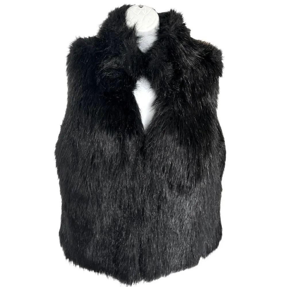 MICHAEL KORS Black Faux Fur Fashion Vest Size L.